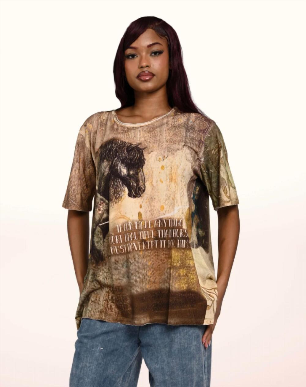 NEW PAPERLACE wild beauty cotton graphic tee in beige